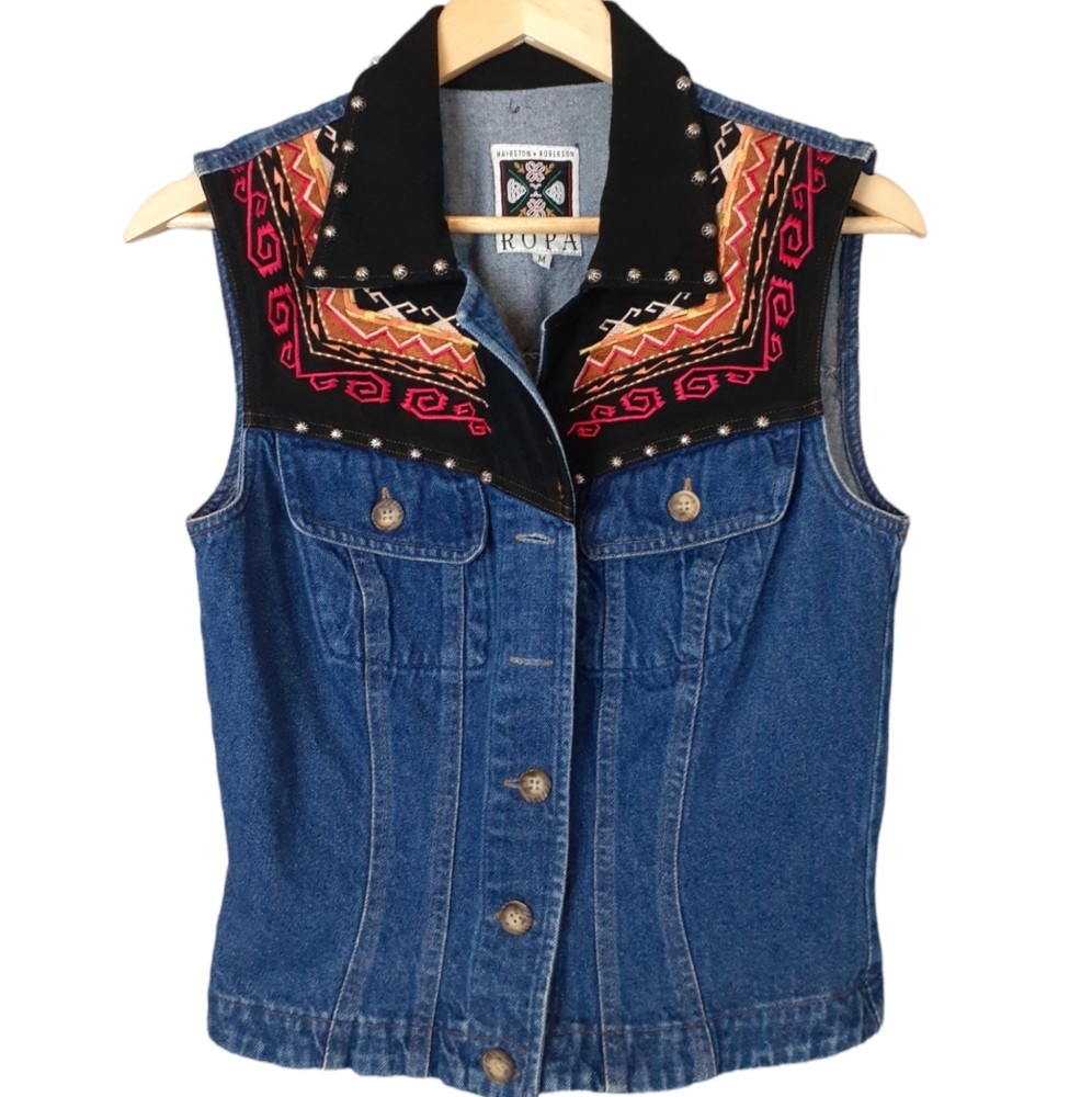vintage 90s western jean vest